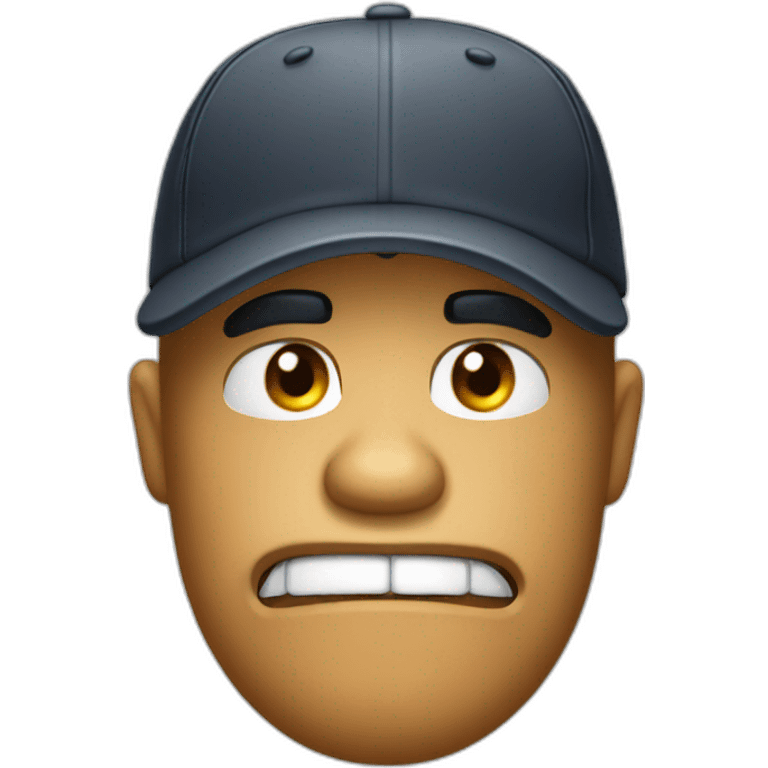 an angery reaction emoji wearing a baseball cap emoji