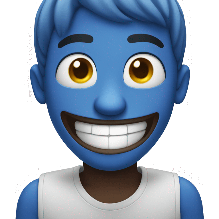 Blue guy smiling with text above his head emoji