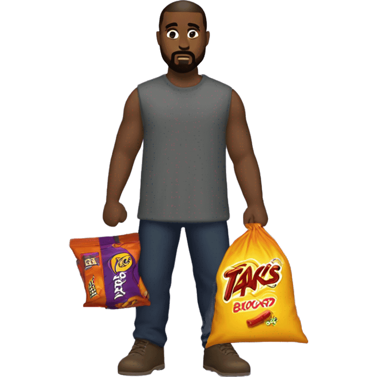 kayne west holding a bag of hot takis  emoji