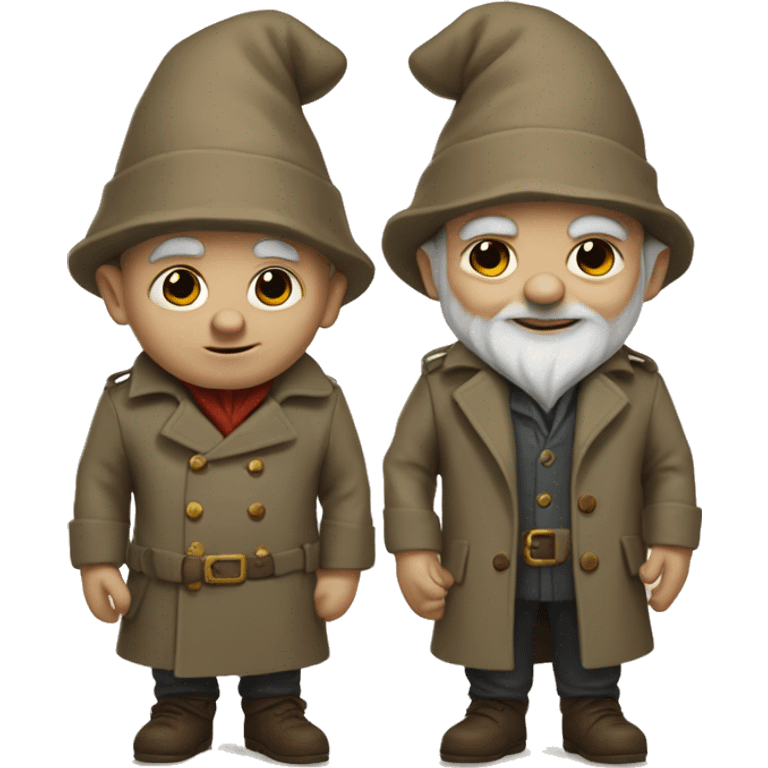 two short gnomes wearing a trenchcoat to look like one tall person emoji