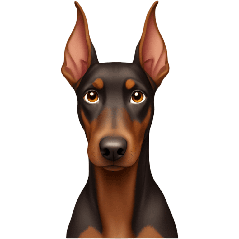 Brown Doberman without cropped ears looking forward and happy  emoji