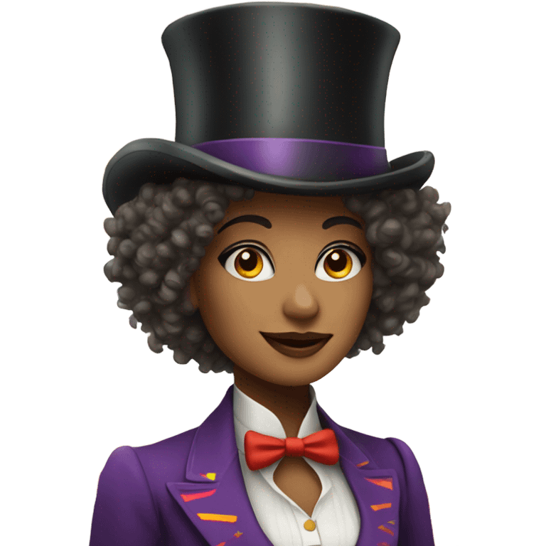 Woman with curly hair and top hat Circus emoji