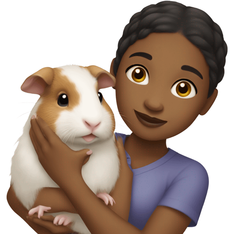 Little light skin black girl holding a Guinea pig emoji