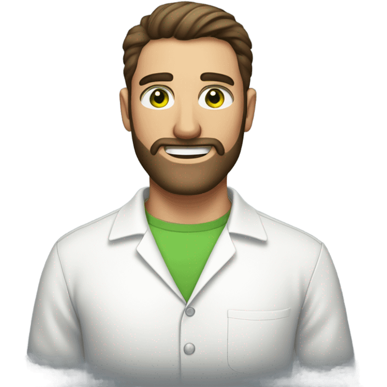 handsome optimist oval head brunette man and beard green eyes wearing white button down shirt  emoji