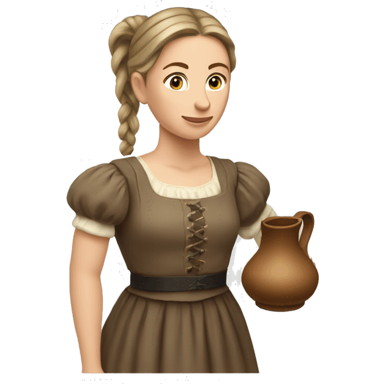 caucasian woman with brown pony tail wearing historic dress holding a pitcher in her hand emoji