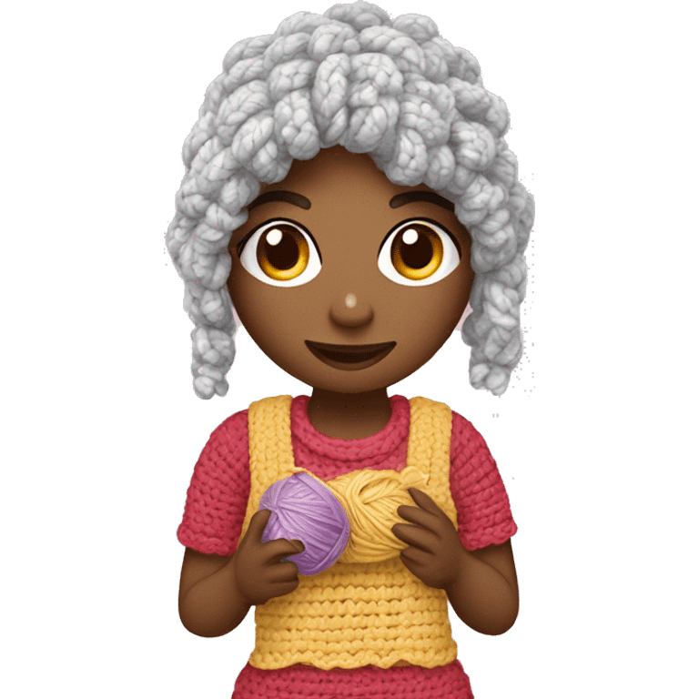 a girl who crochets toys with threads emoji