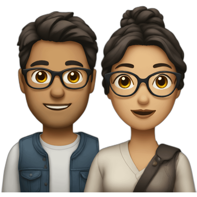 couple with dark hair woman with glasses emoji