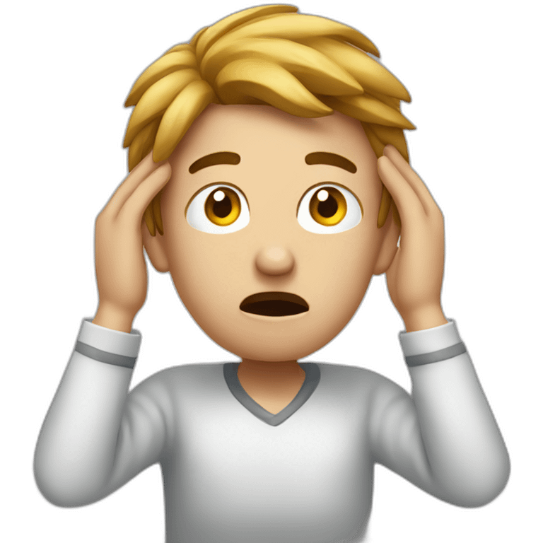 Realistic emoji of a stressed person with hands holding their head. emoji