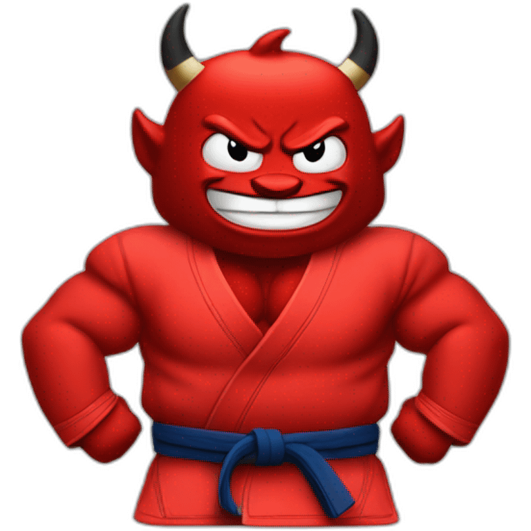 Tall red devil with mustache wearing Jiu-Jitsu gi emoji