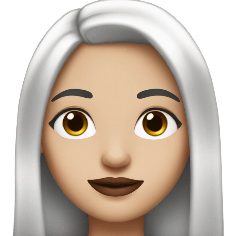 girl with white skin and brwonstraight straight hair , black black eyes with eyelashes, red lips,  emoji