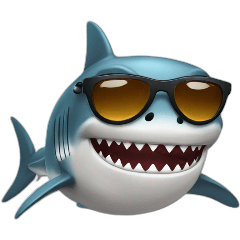 Cute shark with mafia sunglasses,  emoji