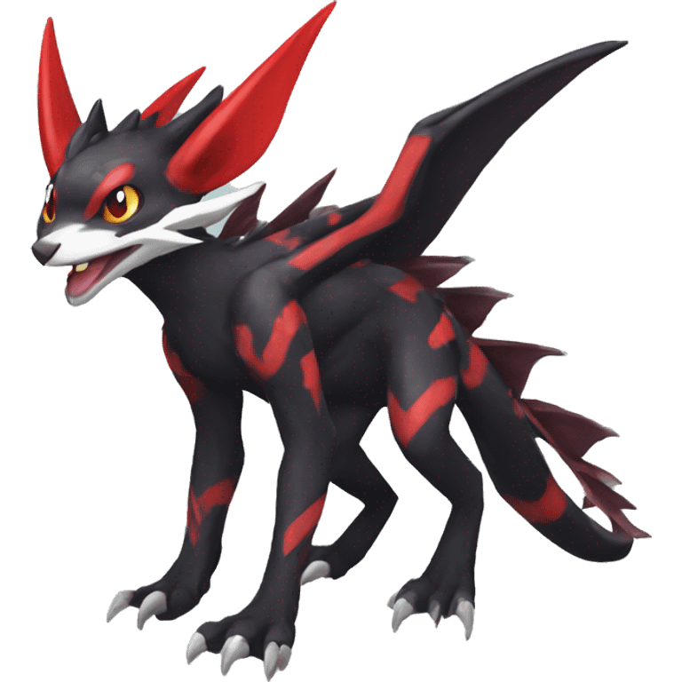 Black Cool Edgy Anthro Noivern-Nargacuga Fakémon  with White and Red Edgy markings emoji