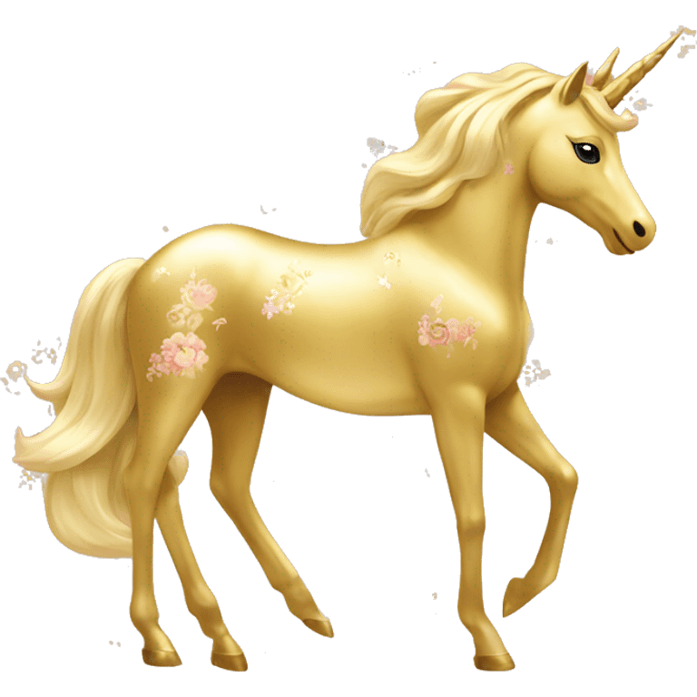 Gold unicorn with floral pattern on it pretty feminine emoji