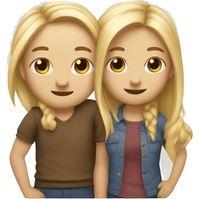 Create an emoji of two friends wich hug each other one is having blond hair and the other one Kupfer hair  emoji