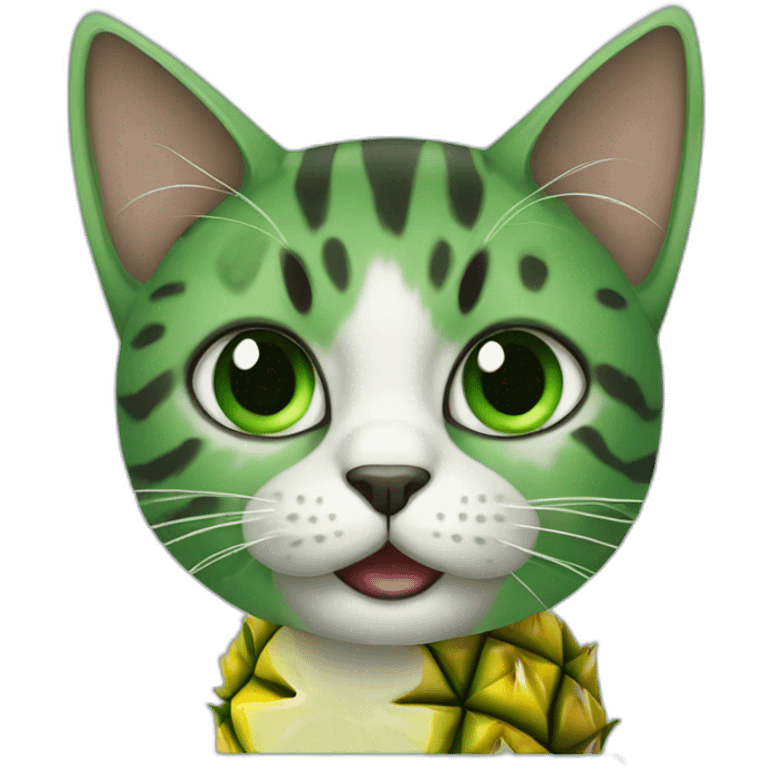 cat with green eyes eating a pineapple emoji