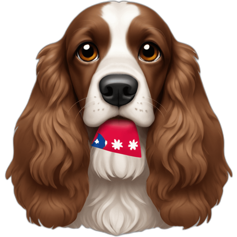 Fully Brown English cocker spaniel - brown - black nose - Holding Nepal Flag emoji