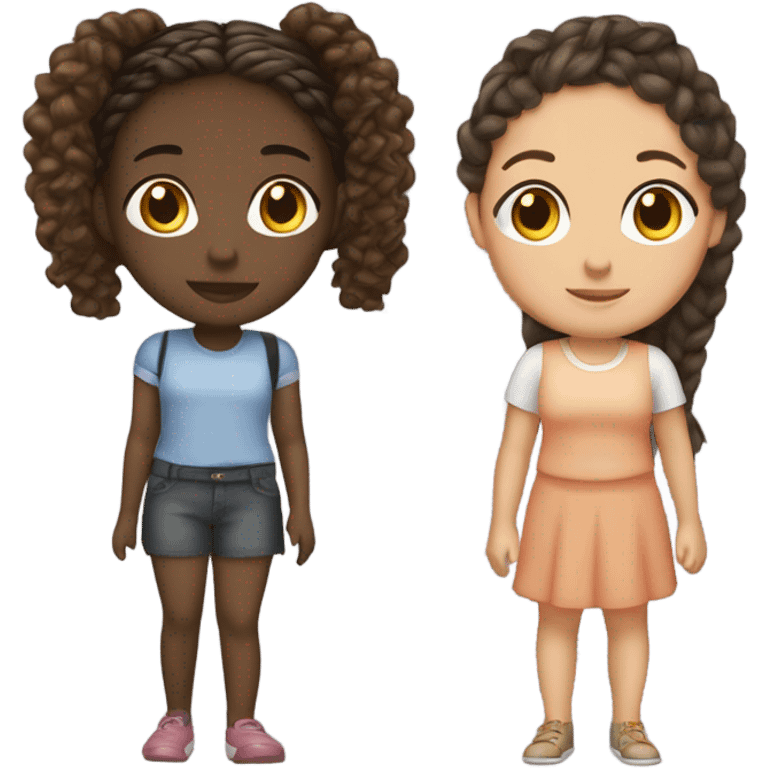 One black girl with braids and one light mixed race girl both brunette hair and highlights  emoji