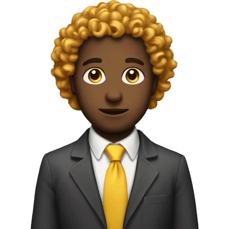 Curly headed Man with yellow tie holding a cat emoji