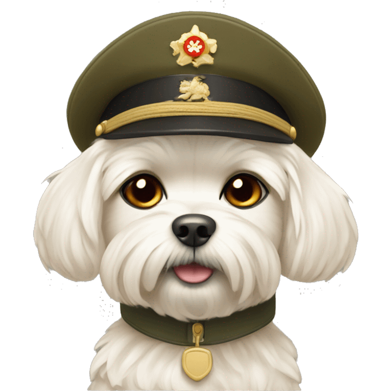 Beige color Maltese wearing a military uniform  emoji