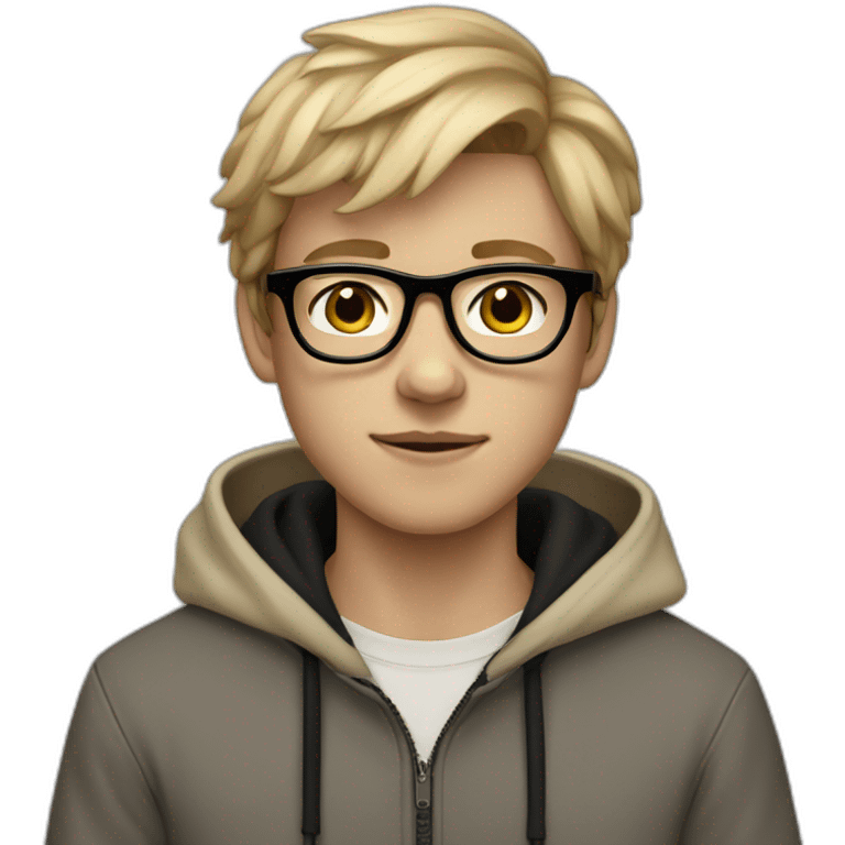 15-year-old dutch boy with black glasses, beige hoodie and black pants emoji