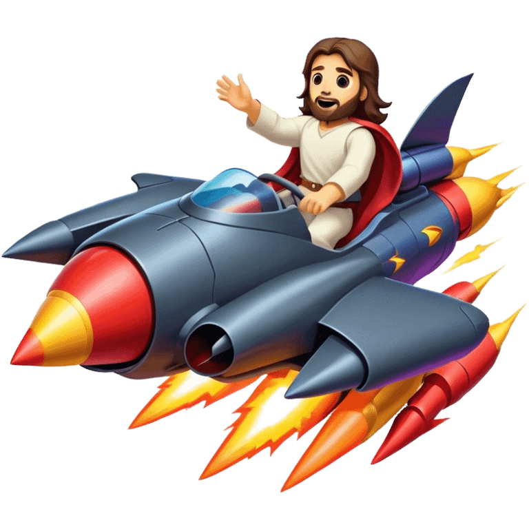 jesus riding a rocket batmobile boom!  emoji