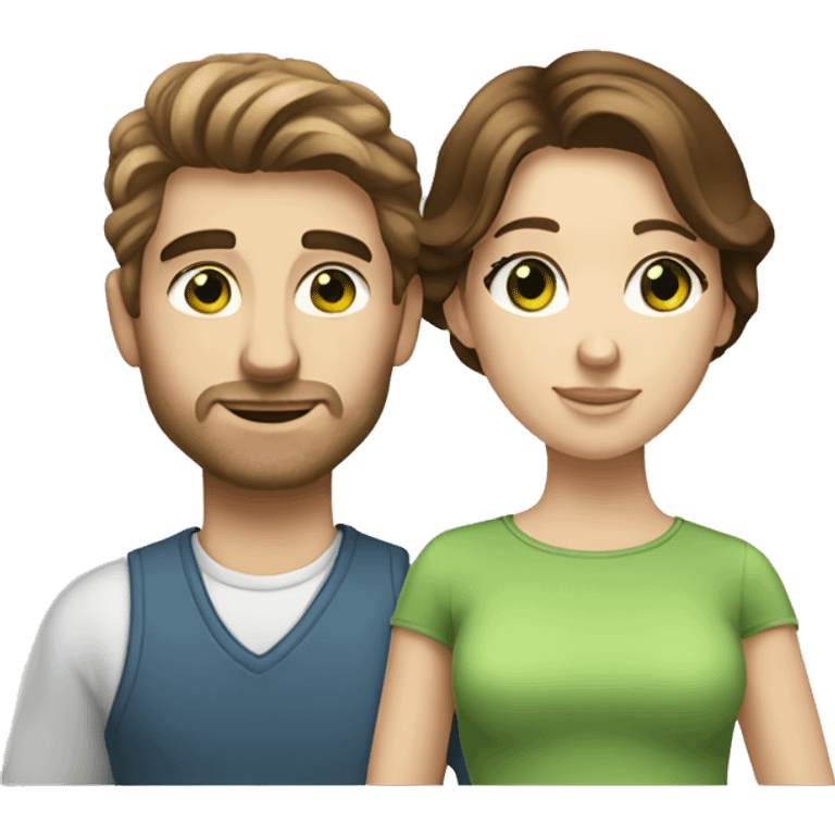 White couple brown hair green eyes emoji