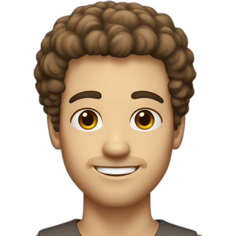 A Caucasian guy with an Afro hair, brown eyes, big eyebrows emoji