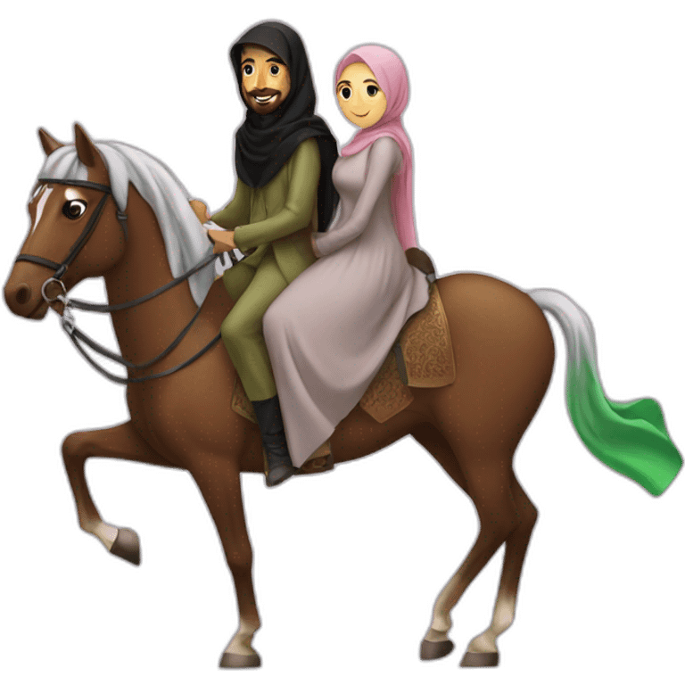 Hijabi women  and saudi men on a horse emoji