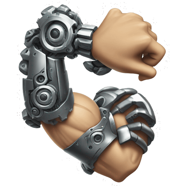 Cyborg arm only flexing bicep and shoulder with gears and shocks emoji