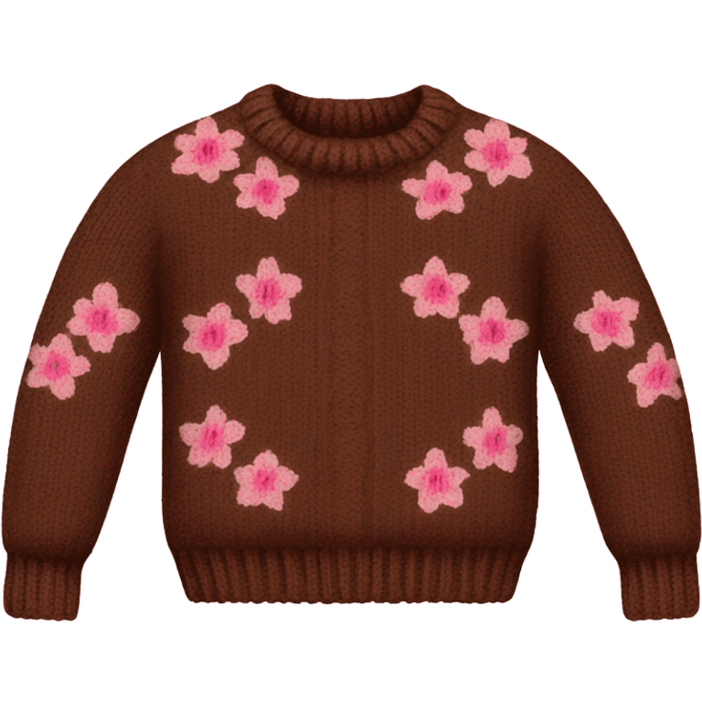 Knit brown sweater with pink floral design emoji