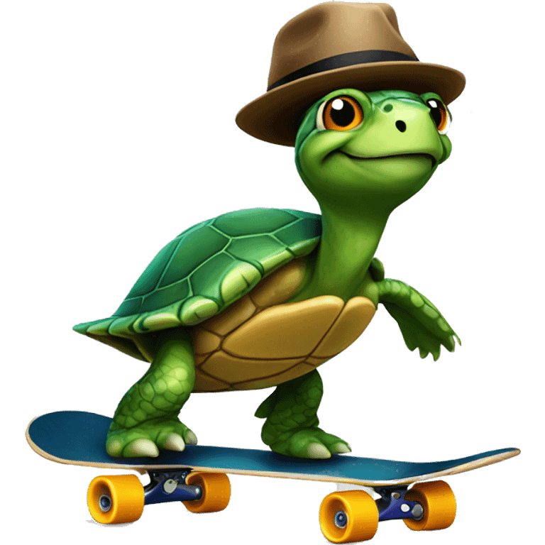 Turtle with a hat riding skateboard emoji