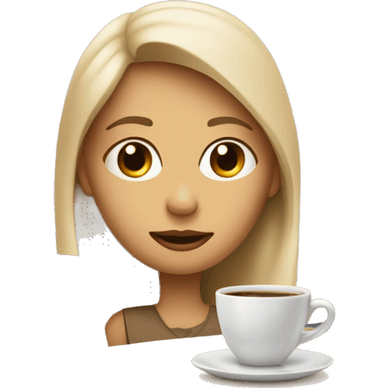 Half face of a girl at the laptop. A a cup of coffee on the left side of the table. Books on the right side. in beige tones emoji