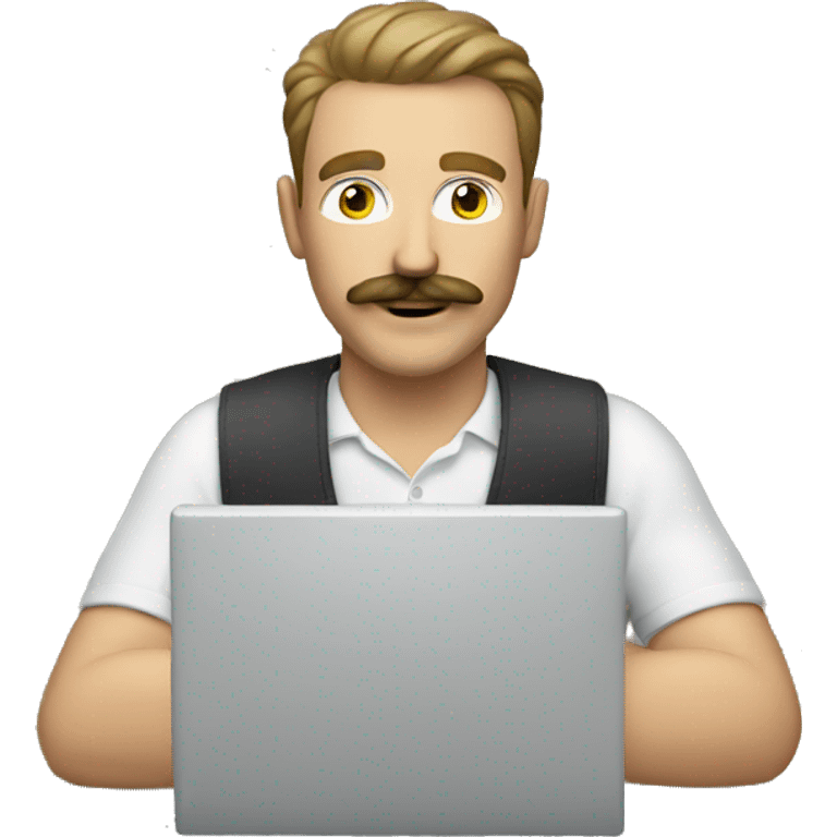 white man with moustache working at a laptop emoji