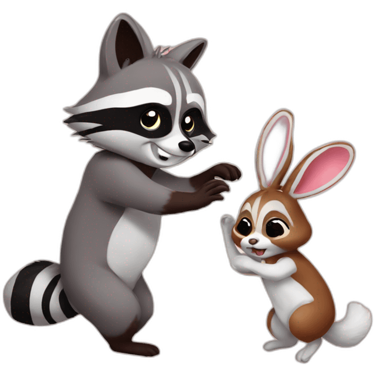 Raccoon dance with bunny cute emoji