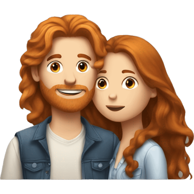 A brunette girl with long hair kissing a hot ginger boy emoji