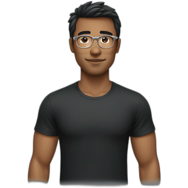 a guy with dark hair and bangs in silver glasses in a black t-shirt emoji