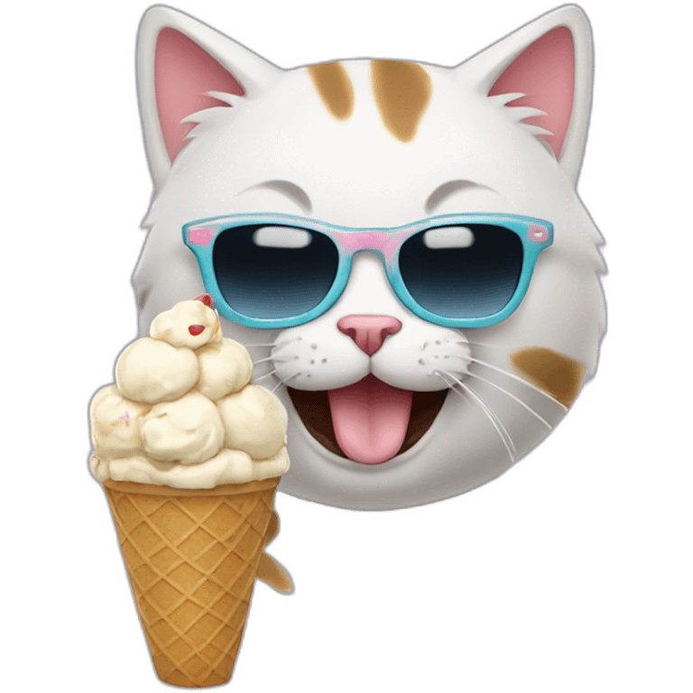 Cat with sunglasses eating ice cream with his pet emoji