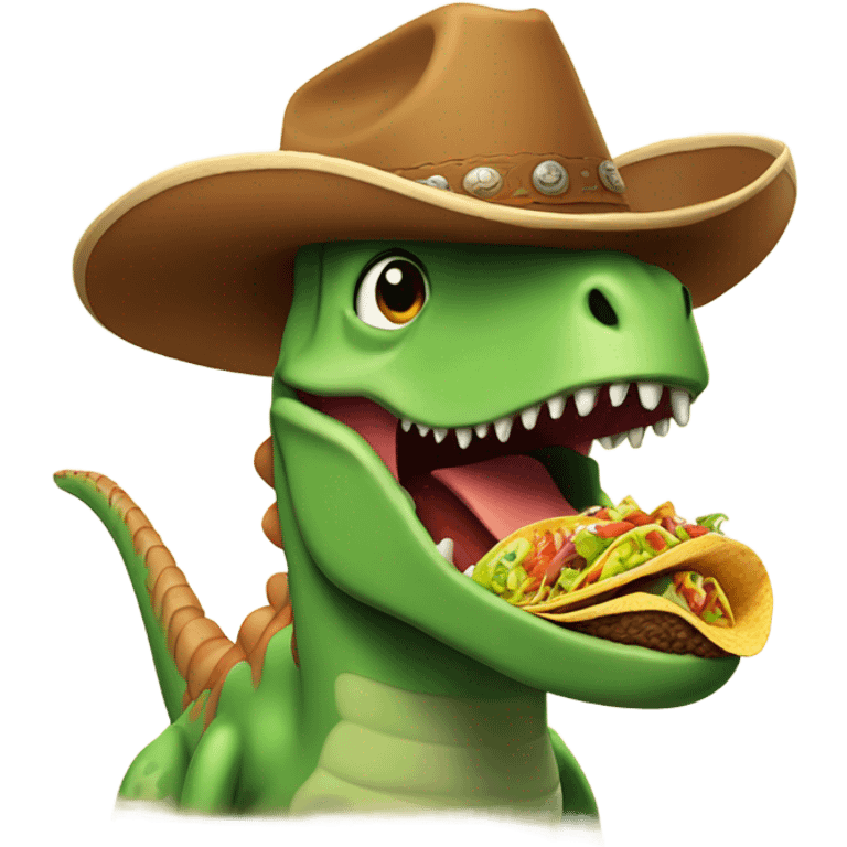 dinosaur eating a taco in cowboy hat emoji