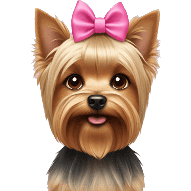 yorkshire terrier ears down boy with pink bow on right side  emoji