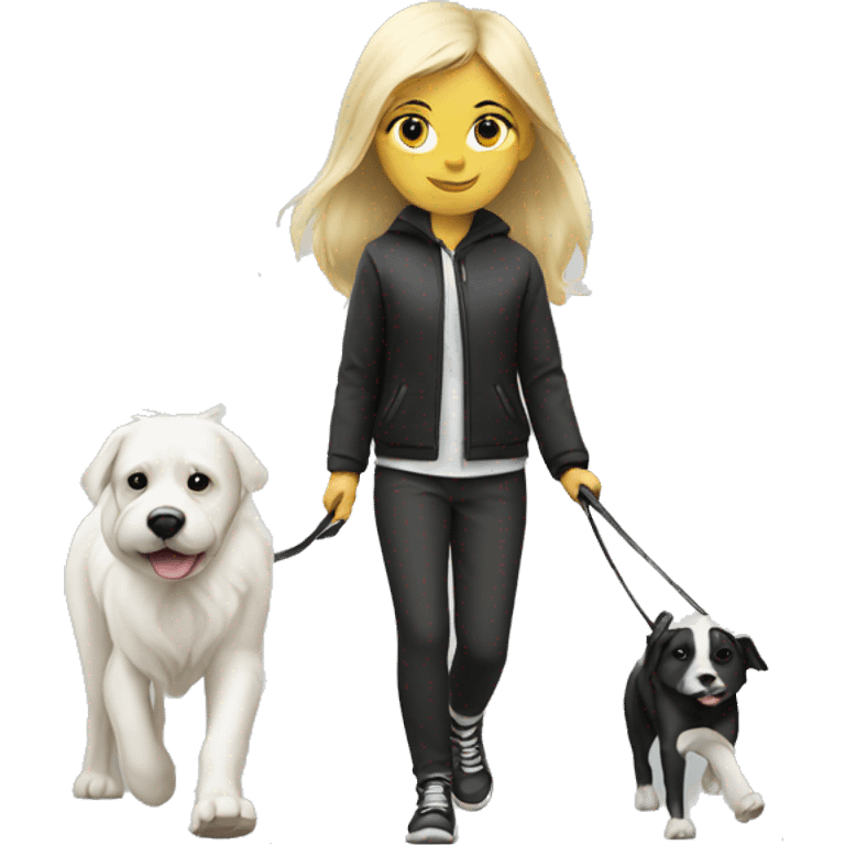 Blond Girl walk with a white-black dog emoji