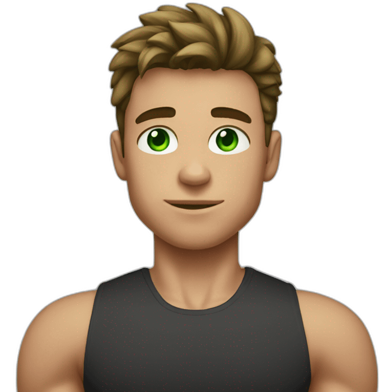 Boy, green eyes, big nose, muscular body, pretty emoji