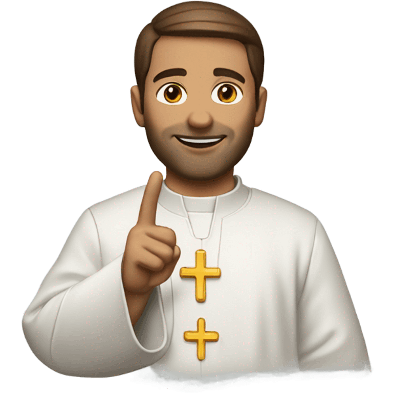 Priest with brown hair saying peace out emoji