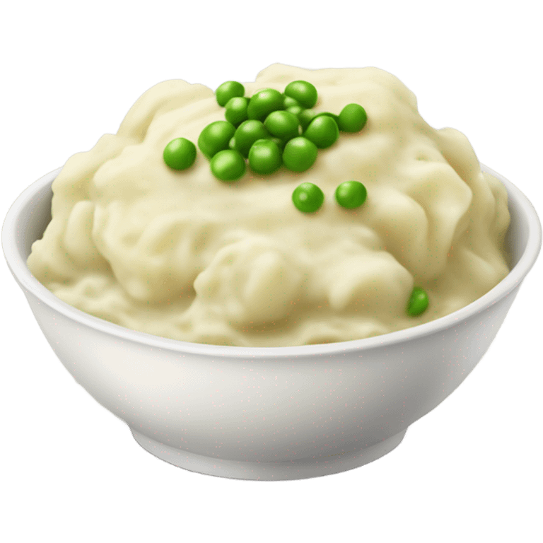 bowl of mashed potatoes with gravy and peas emoji