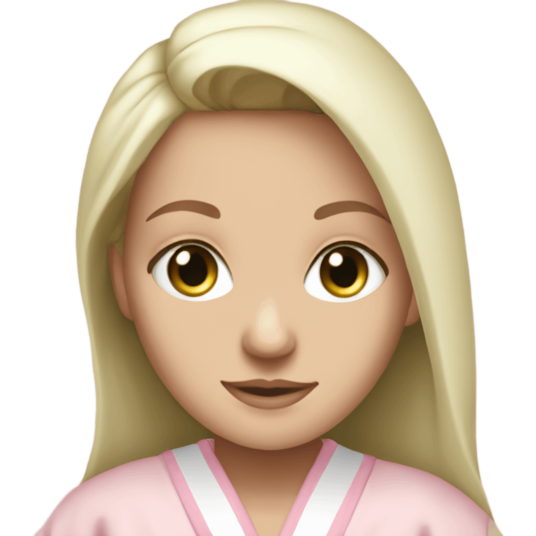 white girl green eyes in light pink robe emoji