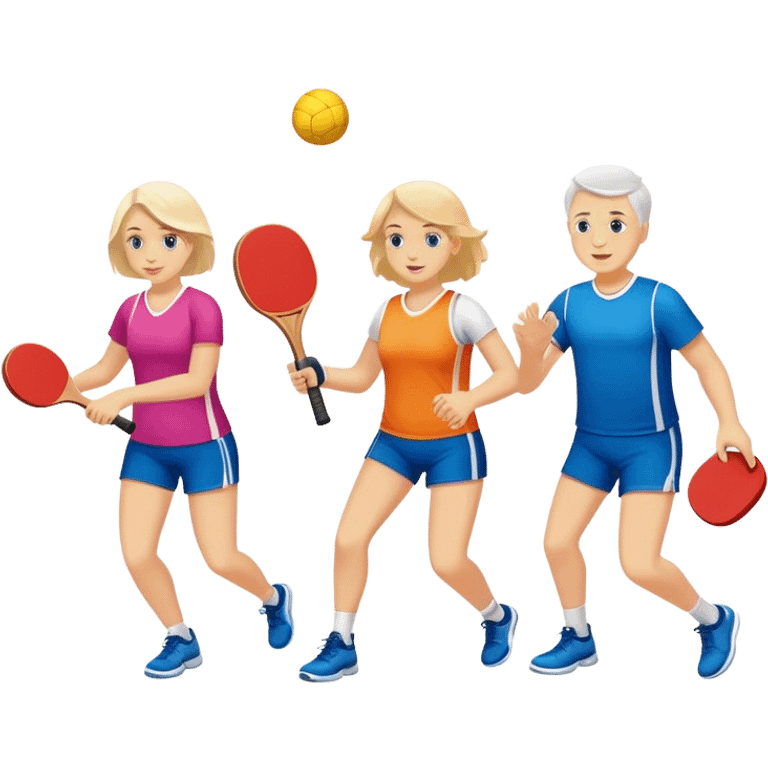 4 white people playing pickball. Two guys two girls  emoji