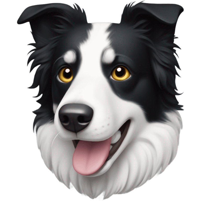 A black and white border collie with an skewed to the left white spot on his head emoji