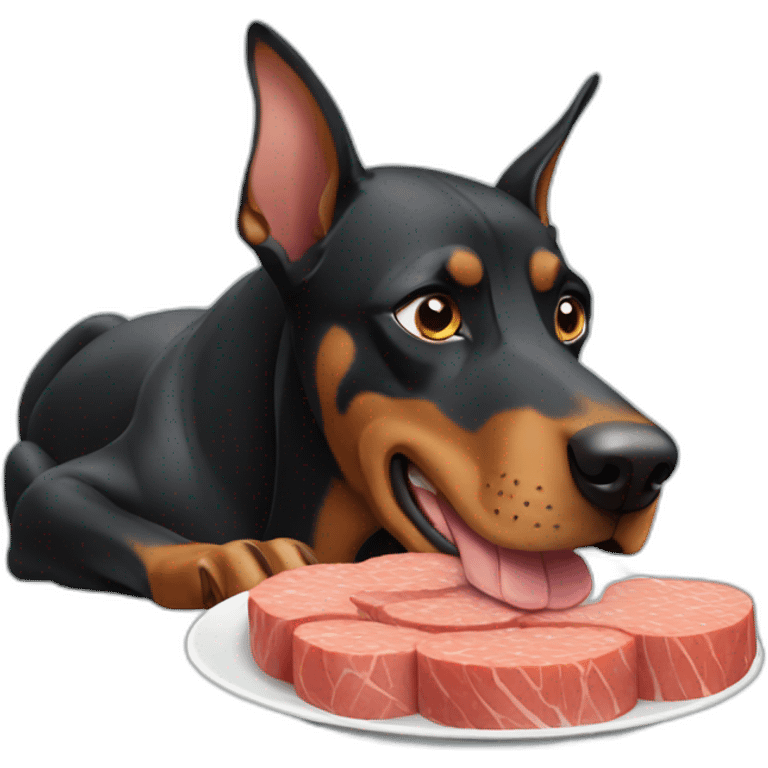 Doberman eating spam emoji