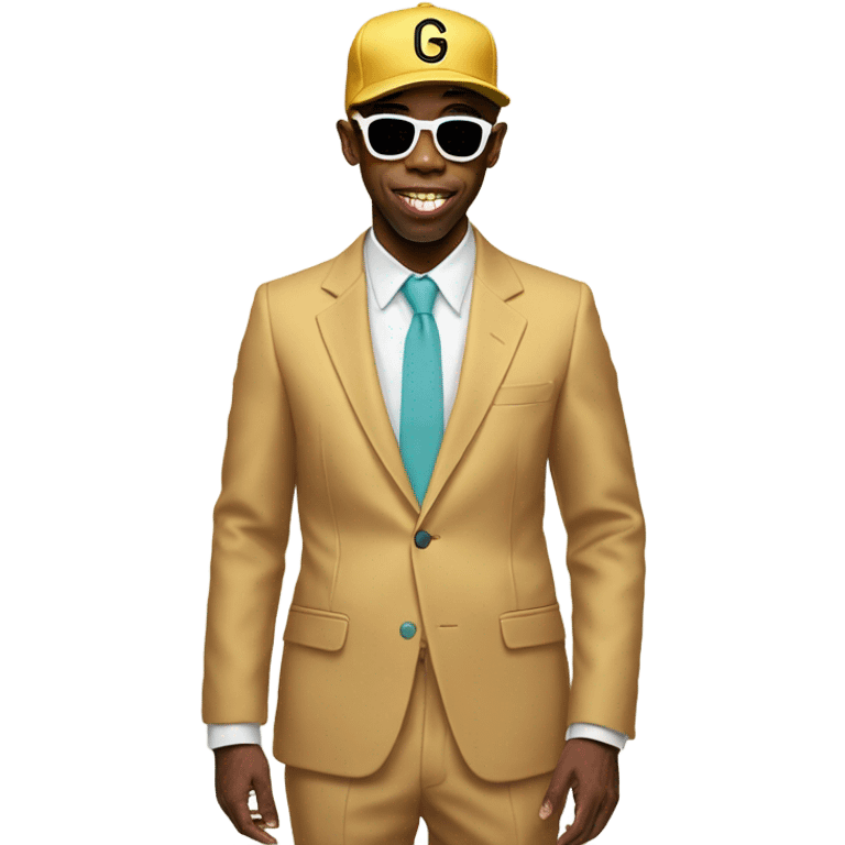 Tyler the creator with his CHROMAKOPIA tour suit emoji