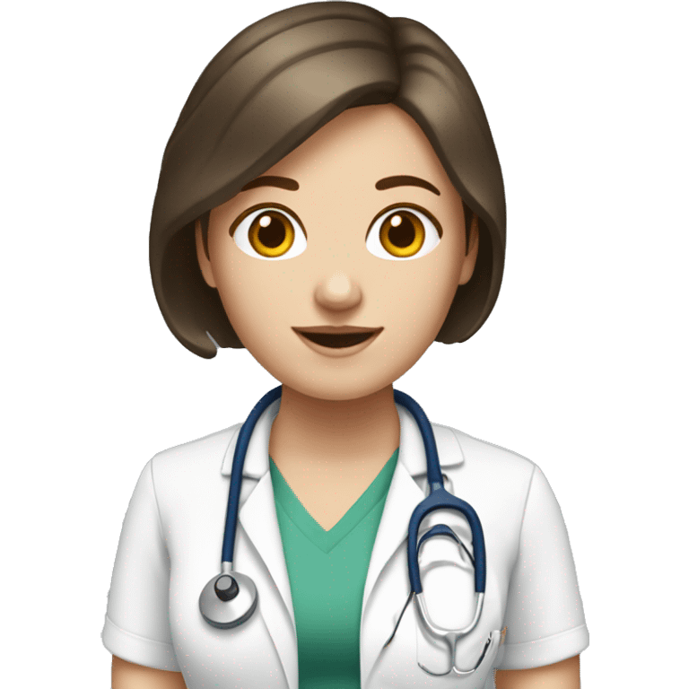 White girl with brunette short hair with stethoscope emoji