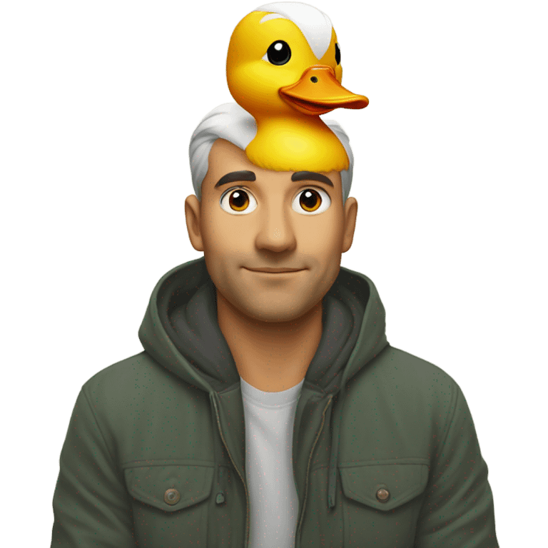 Duck sitting on mans head emoji